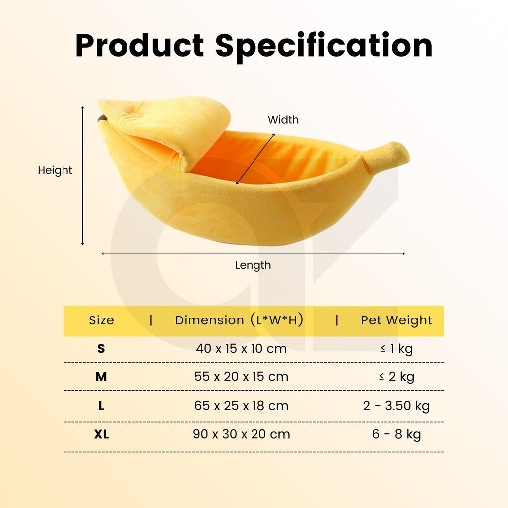 Soft Plush Banana Pet Bed - Small (Yellow)