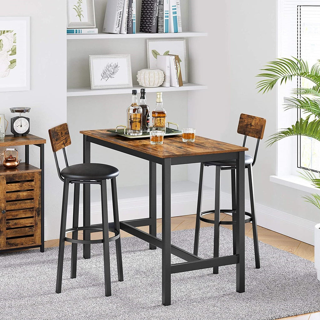 Set of 2 Bar Stools with Footrest PU Cover - Vintage Brown Black