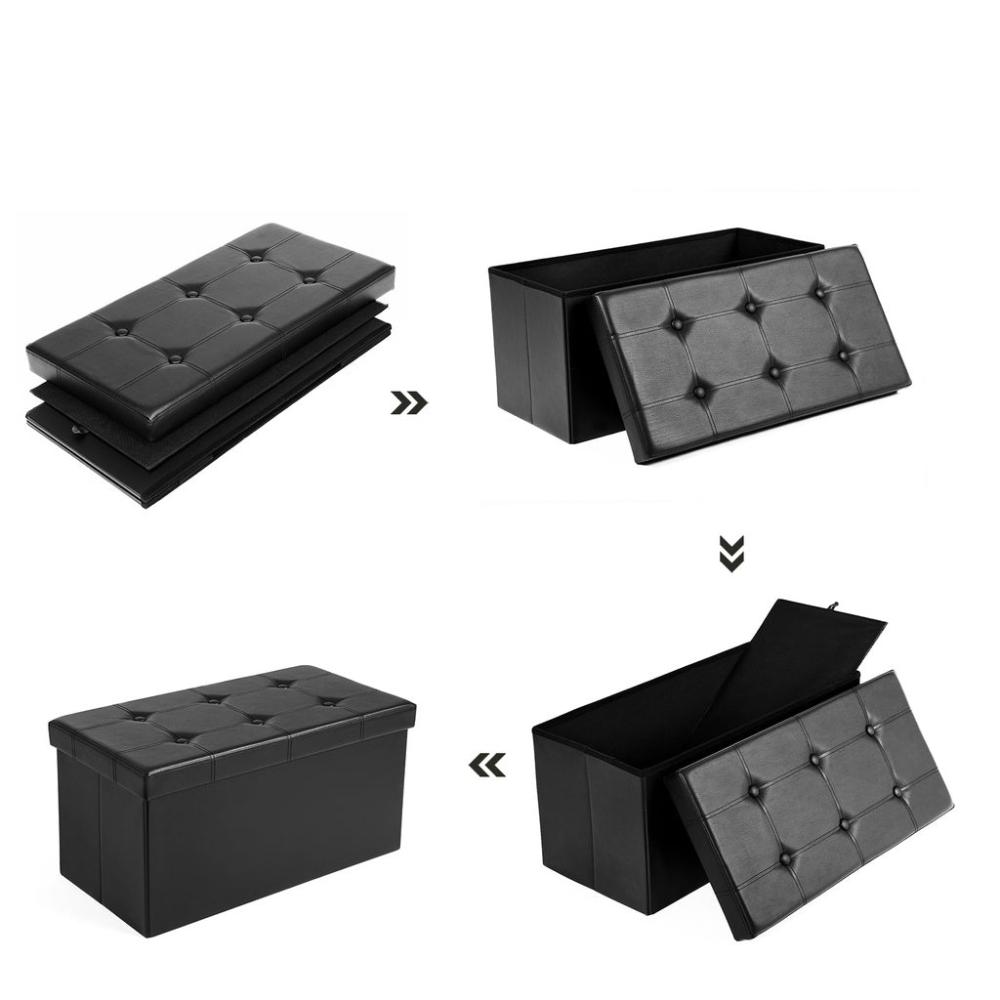 Folding Storage Ottoman Bench Footrest Black - 76cms