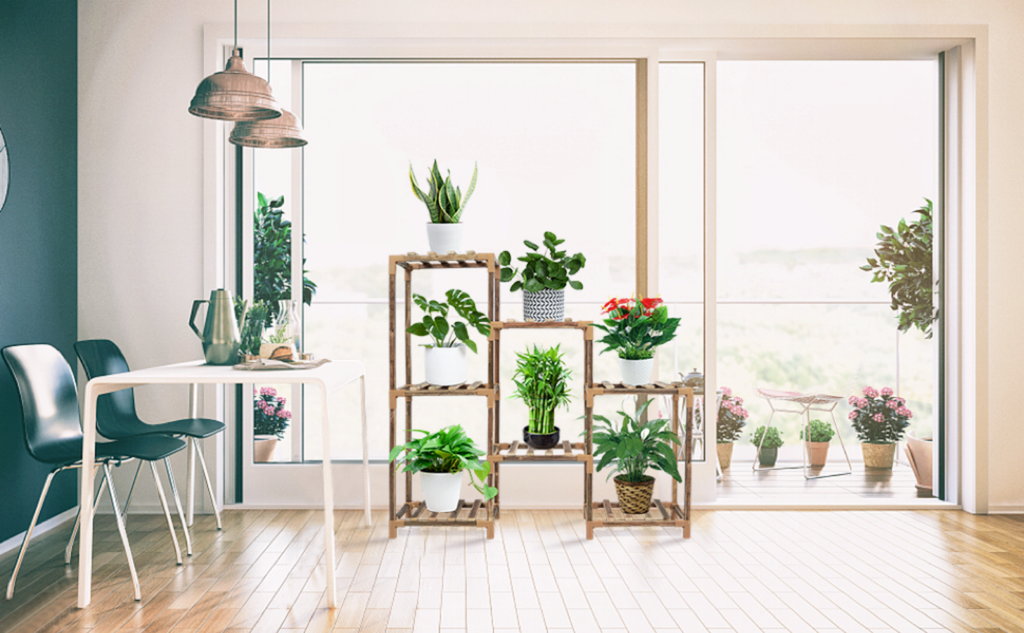 Wood Plant Stand Indoor Outdoor (3 Tiers 7 Potted Ladder)