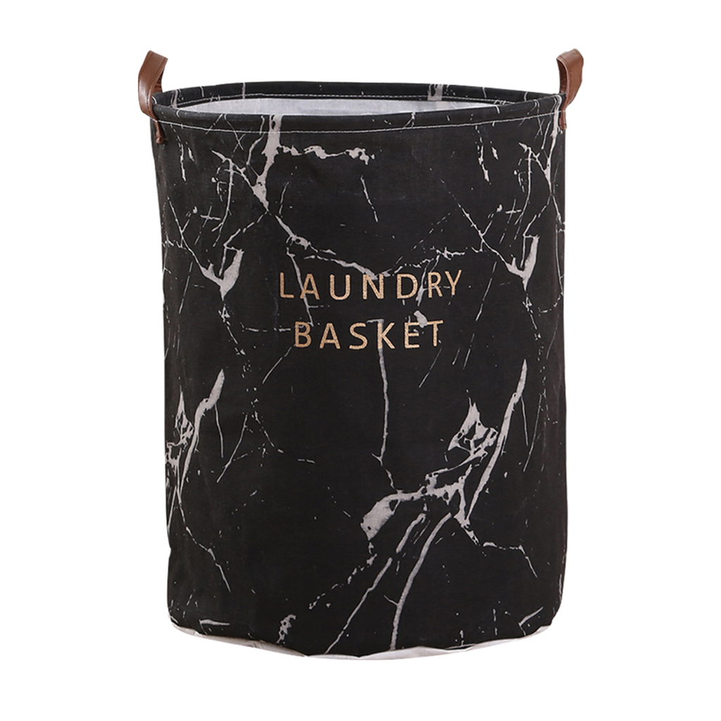 Black Marble Design Round Foldable Laundry Basket