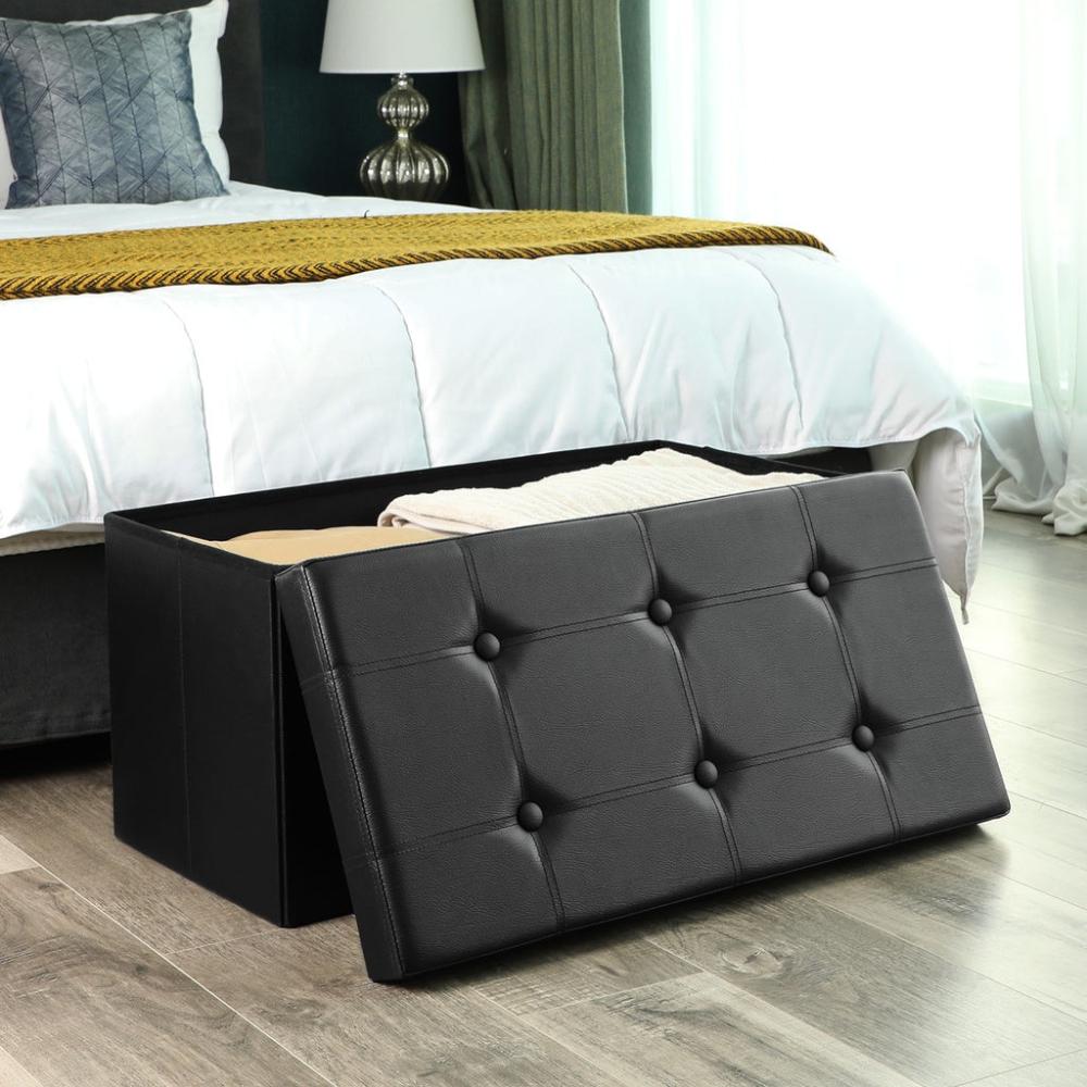 Folding Storage Ottoman Bench Footrest Black - 76cms