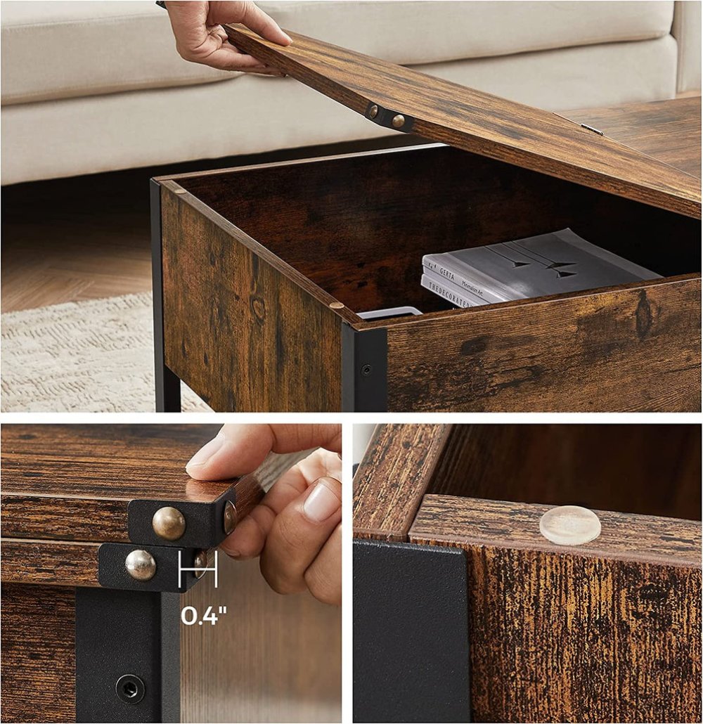 Coffee Table with Folding Top - Rustic Brown Black