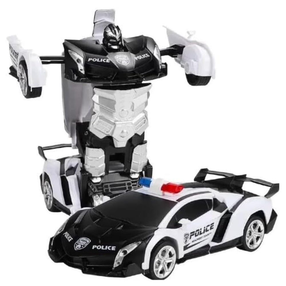 Transform Car Robot Police Car with Remote Control (White Black)