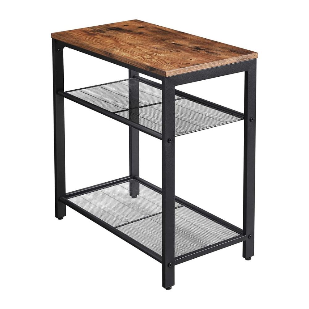 Side Table 3-Tier End Table with Mesh Shelves - Rustic Brown