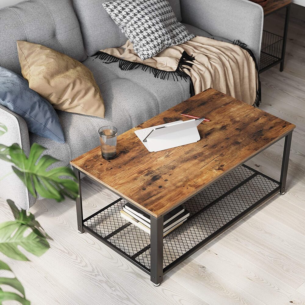 Coffee Table with Mesh Shelf - Rustic Brown
