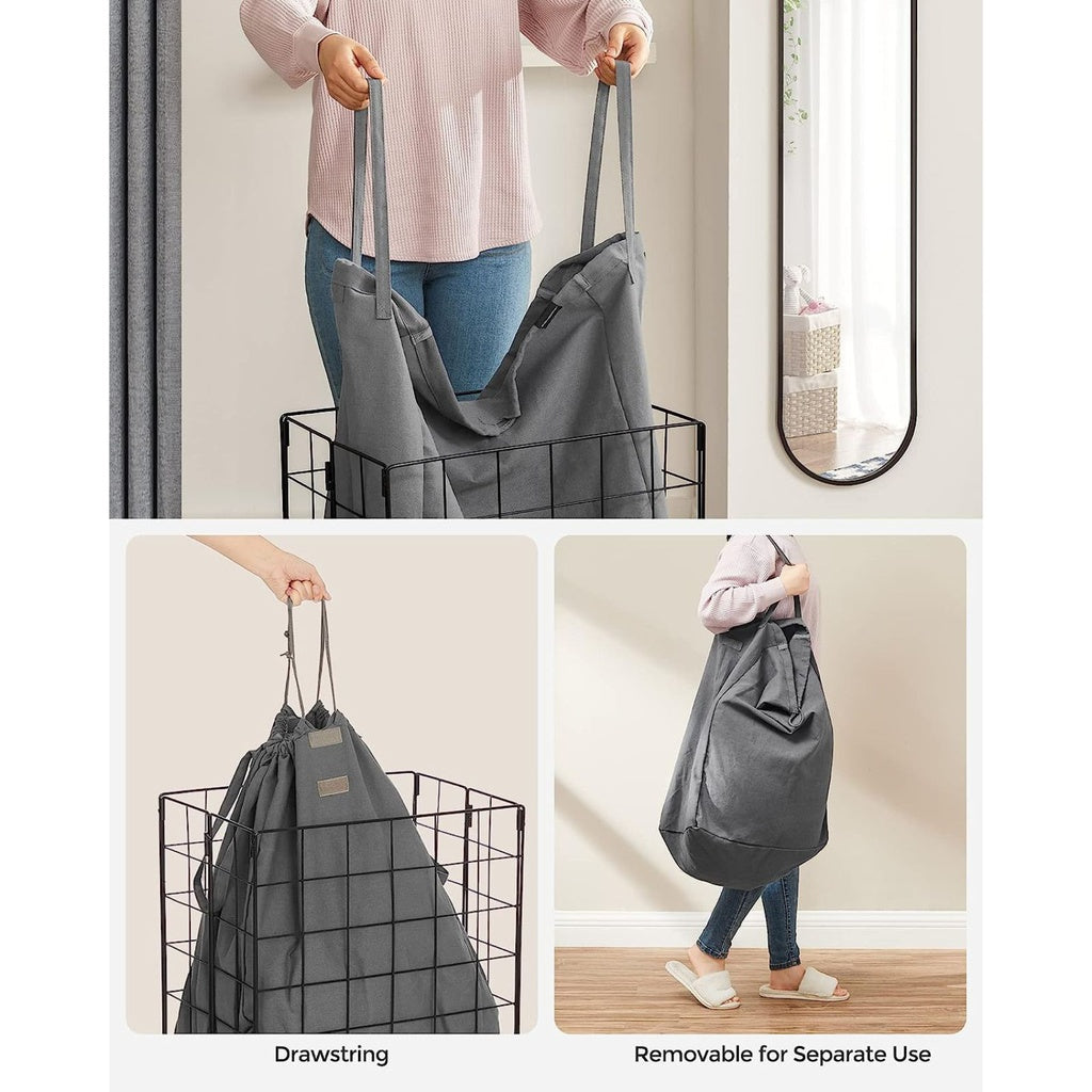 Laundry Hamper Metal Wire Frame 90L - Black and Grey