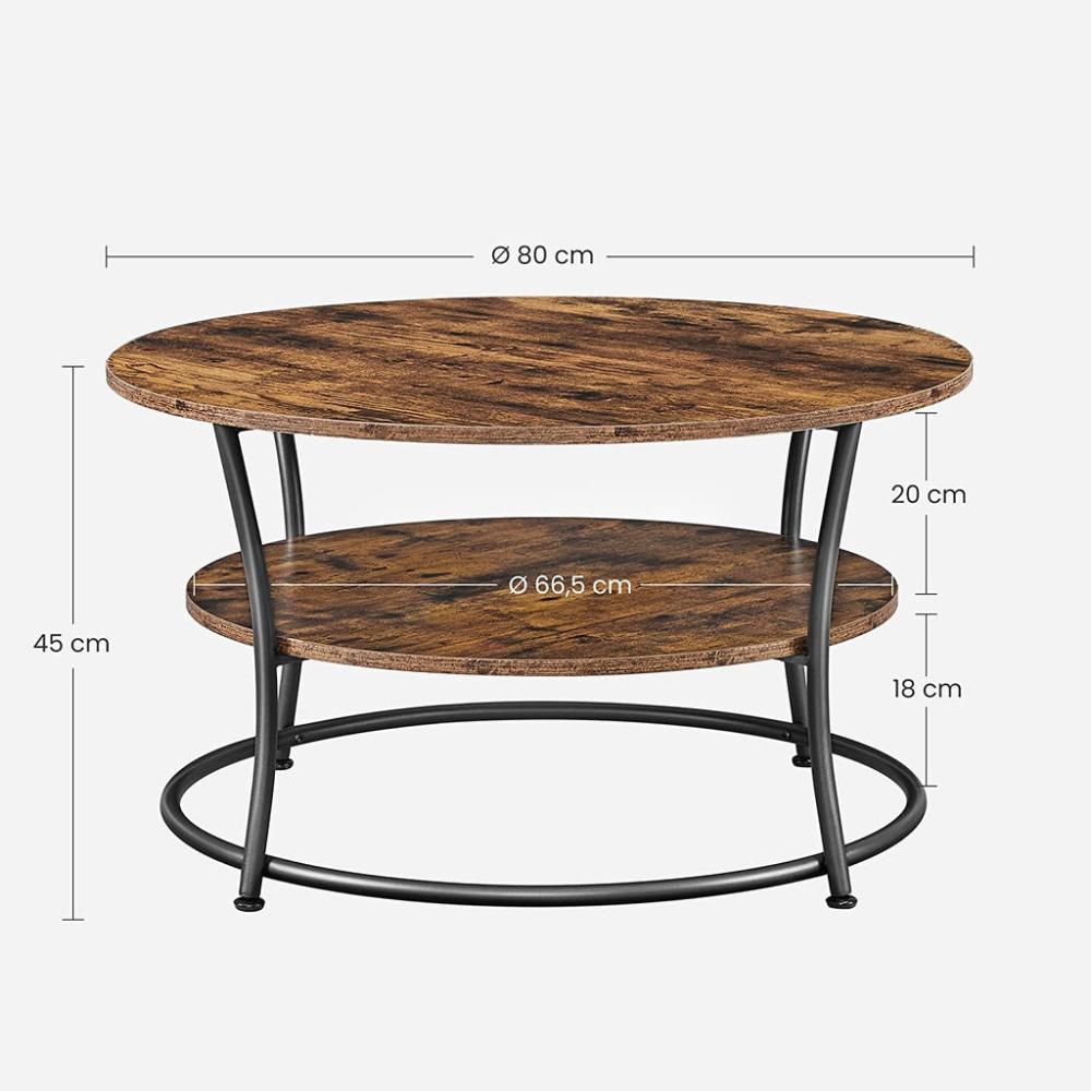 Coffee Round Cocktail Table With Shelf - Rustic Brown