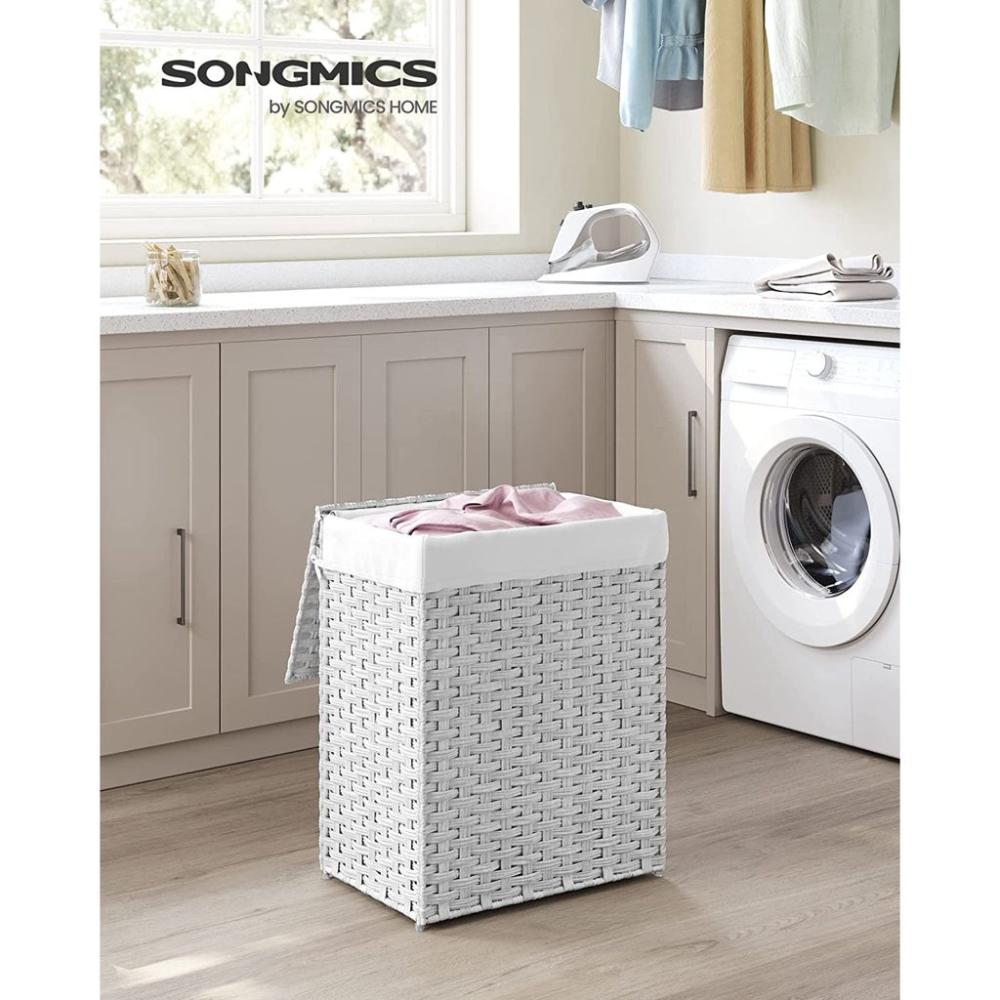 Synthetic Rattan Laundry Basket 90L - White