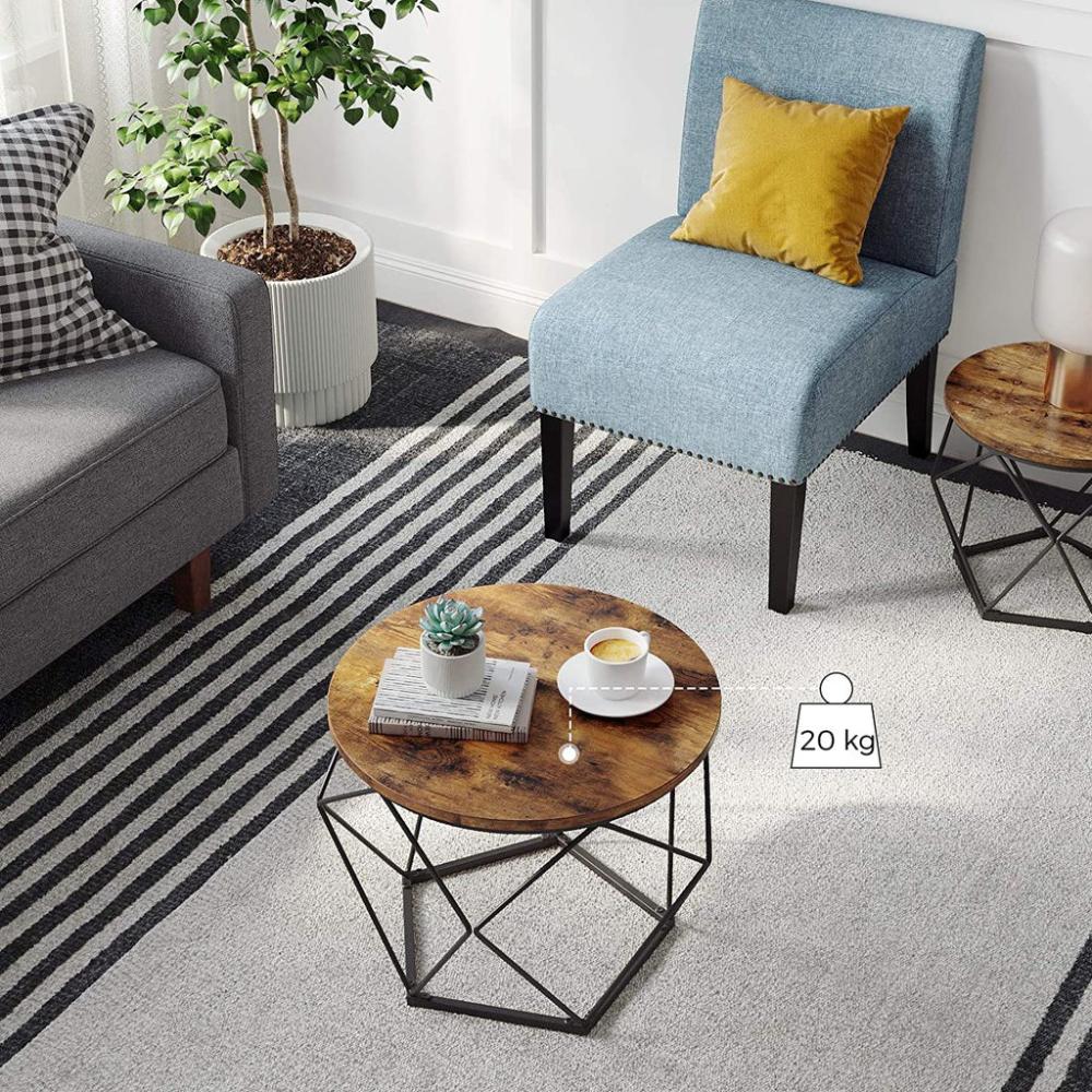 Rustic Brown and Black Coffee Tables with Robust Steel Frame - Set of 2