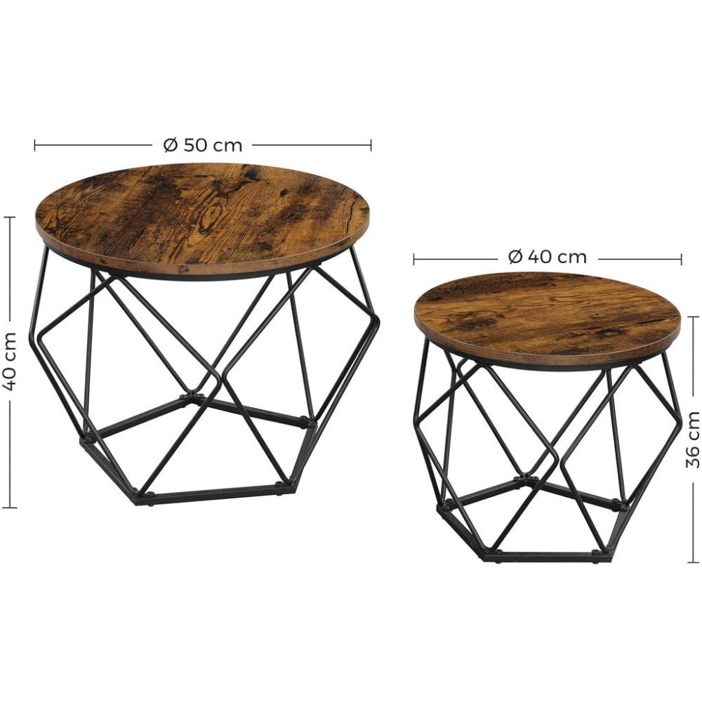 Rustic Brown and Black Coffee Tables with Robust Steel Frame - Set of 2