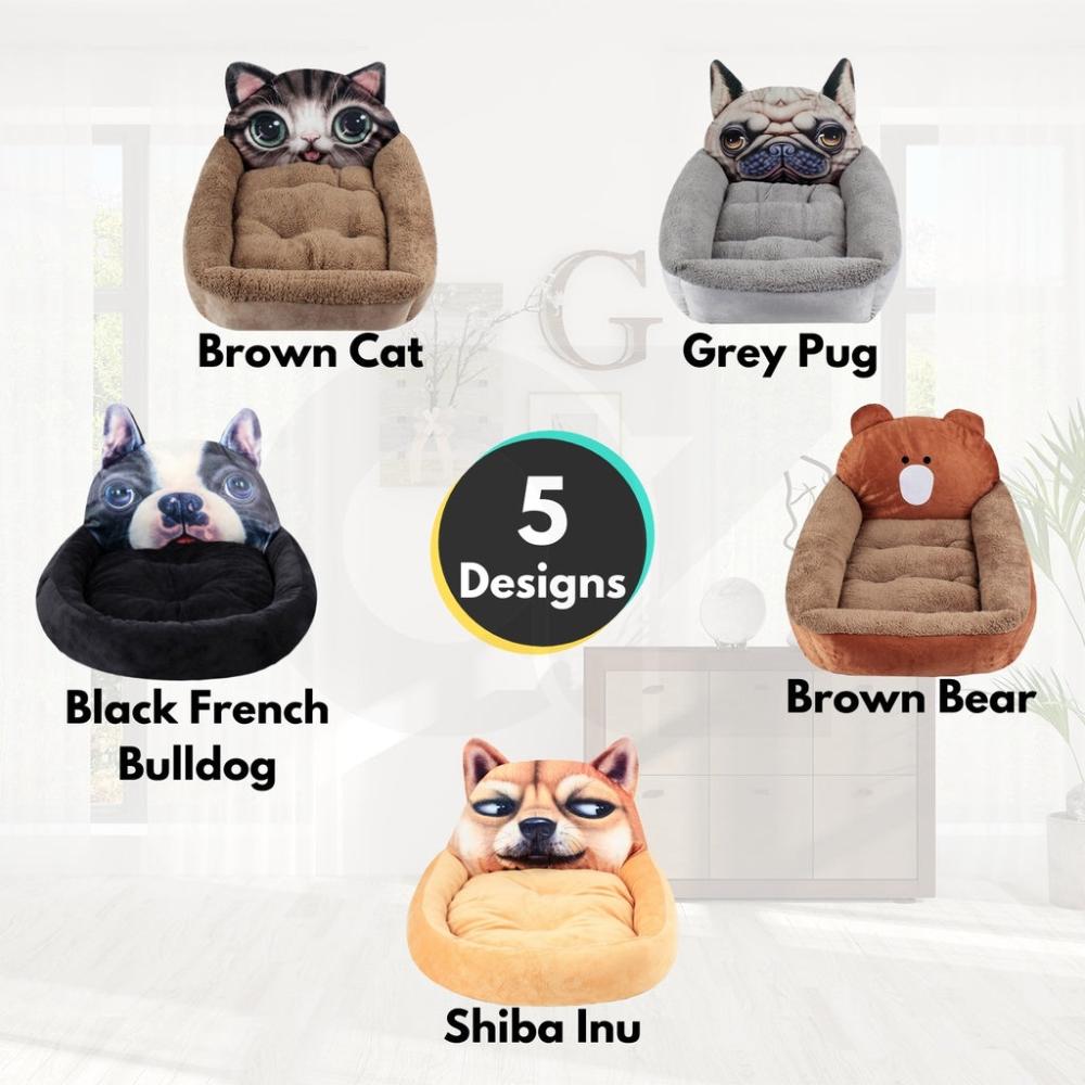 Cartoon Square Pug Pet Bed 3D Small Size (Grey)