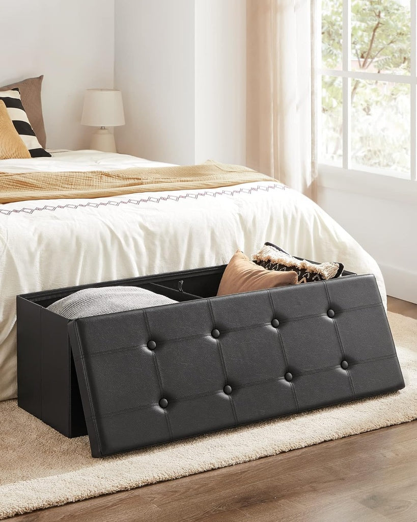 Folding Storage Ottoman Bench 109cm - Black