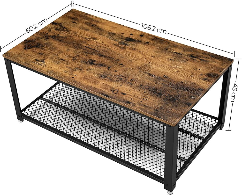 Coffee Table with Mesh Shelf - Rustic Brown