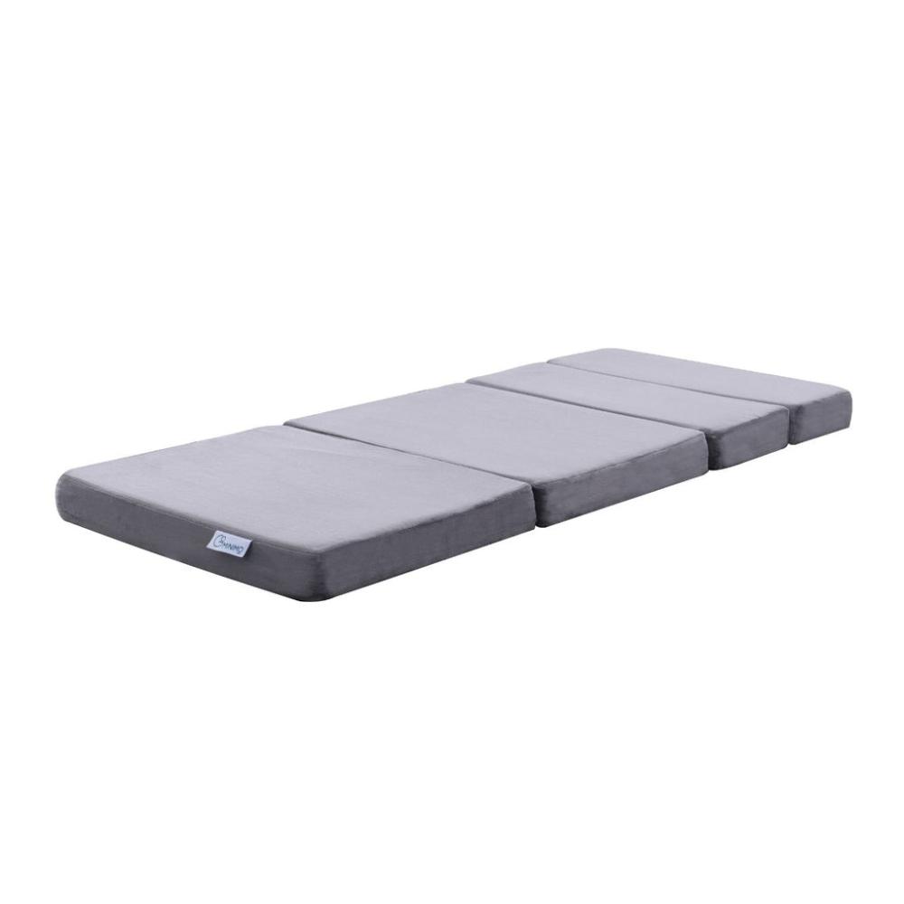 4-Fold Memory Foam Folding Mattress - Dark Grey Velvet