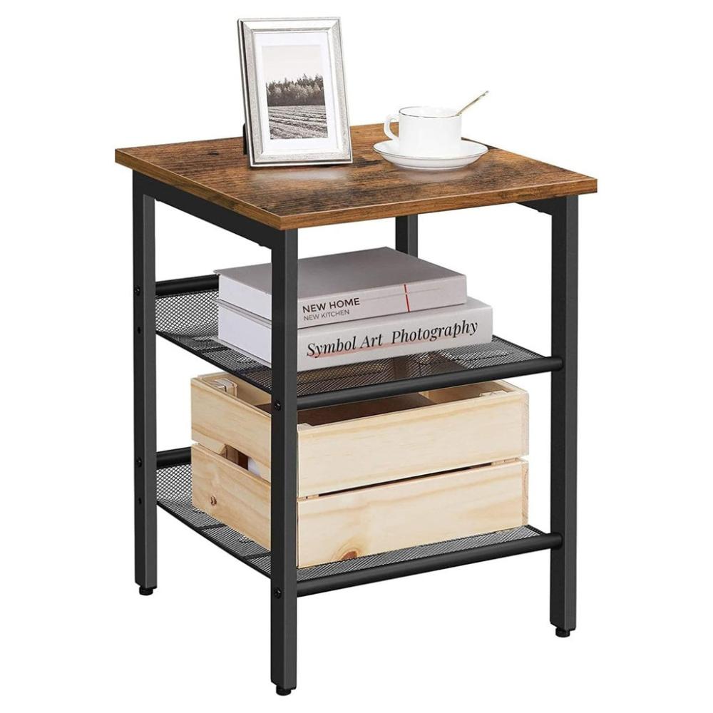2 Adjustable Mesh Shelves Side Table Nightstand End Table