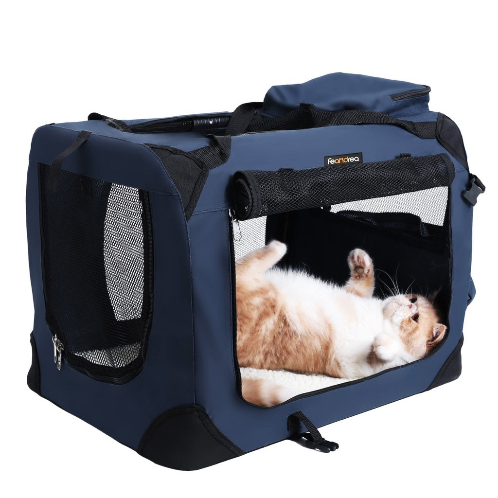 Dog Kennel Transport Box Folding Fabric Pet Carrier 70cms - Dark Blue
