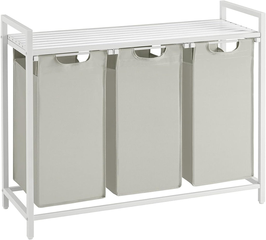 Laundry Hamper with Shelf and Pull-Out Bag - White