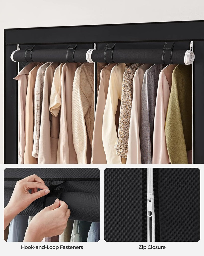 Clothes Storage Wardrobe with 2 Clothes Rails - Black