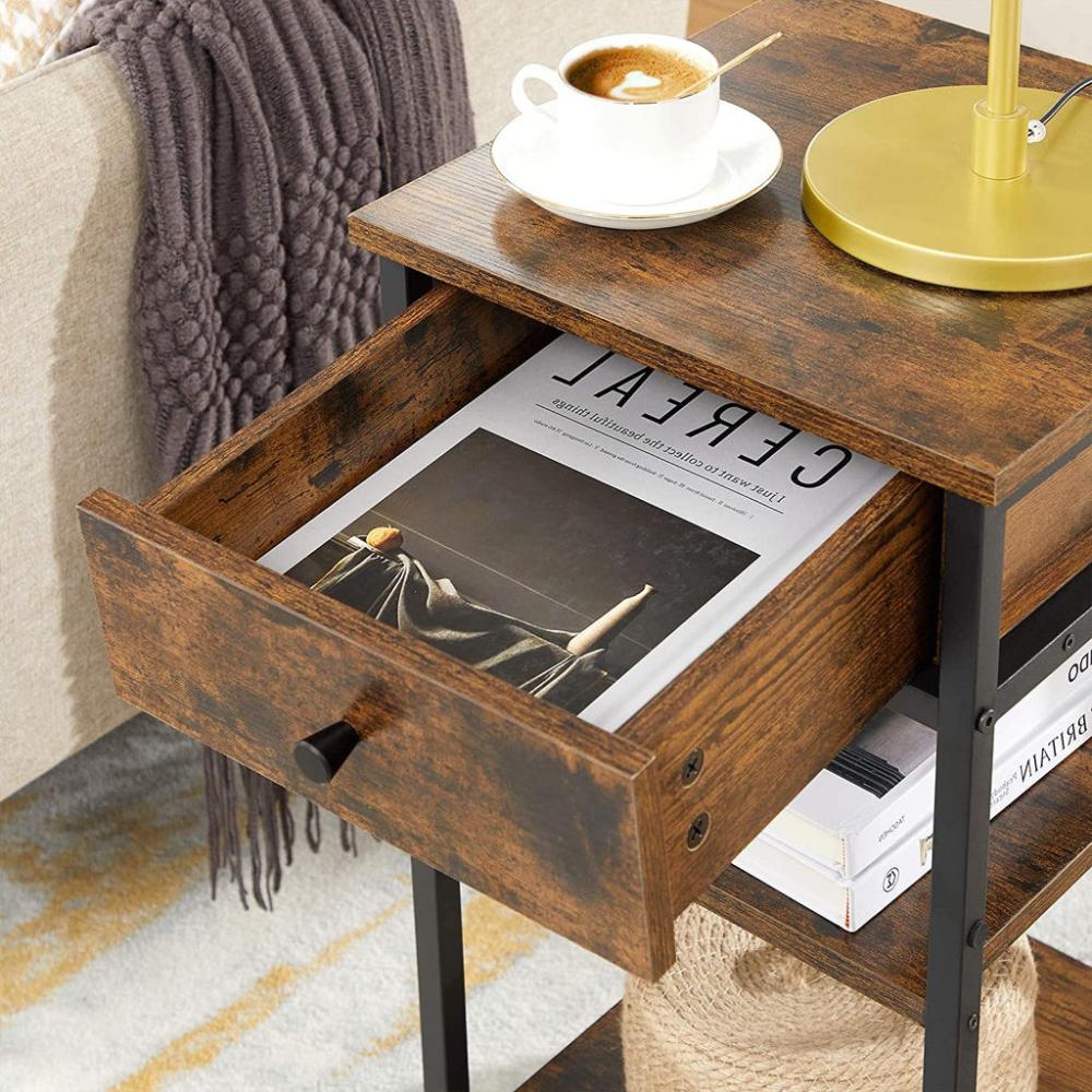Nightstand End Table with a Drawer and 2 Storage Shelves