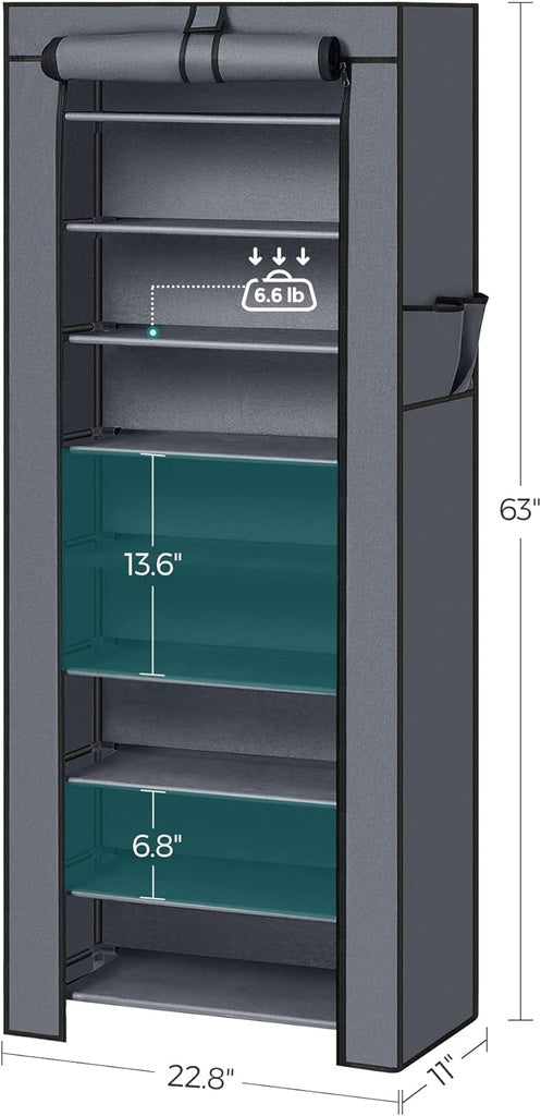 9 Tier Shoe Rack for 27-35 Pairs of Shoes - Grey