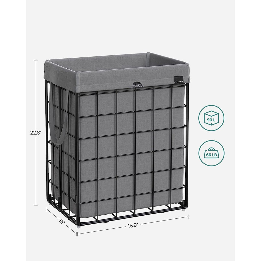 Laundry Hamper Metal Wire Frame 90L - Black and Grey