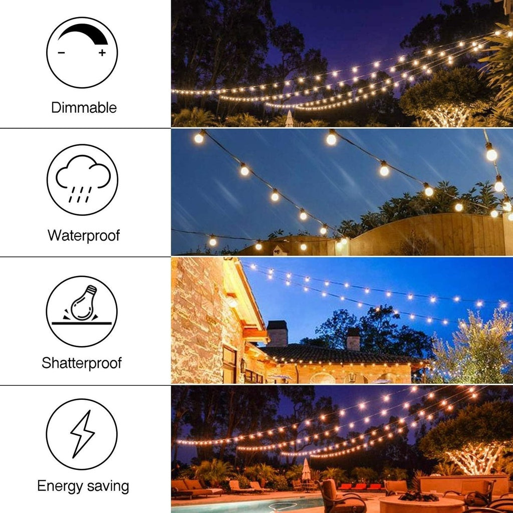 15+1 Bulbs LED Outdoor String Lights - Warm White 53FT