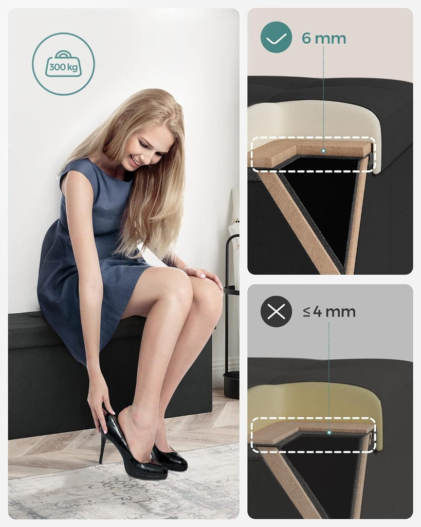 Folding Storage Ottoman Bench 109cm - Black