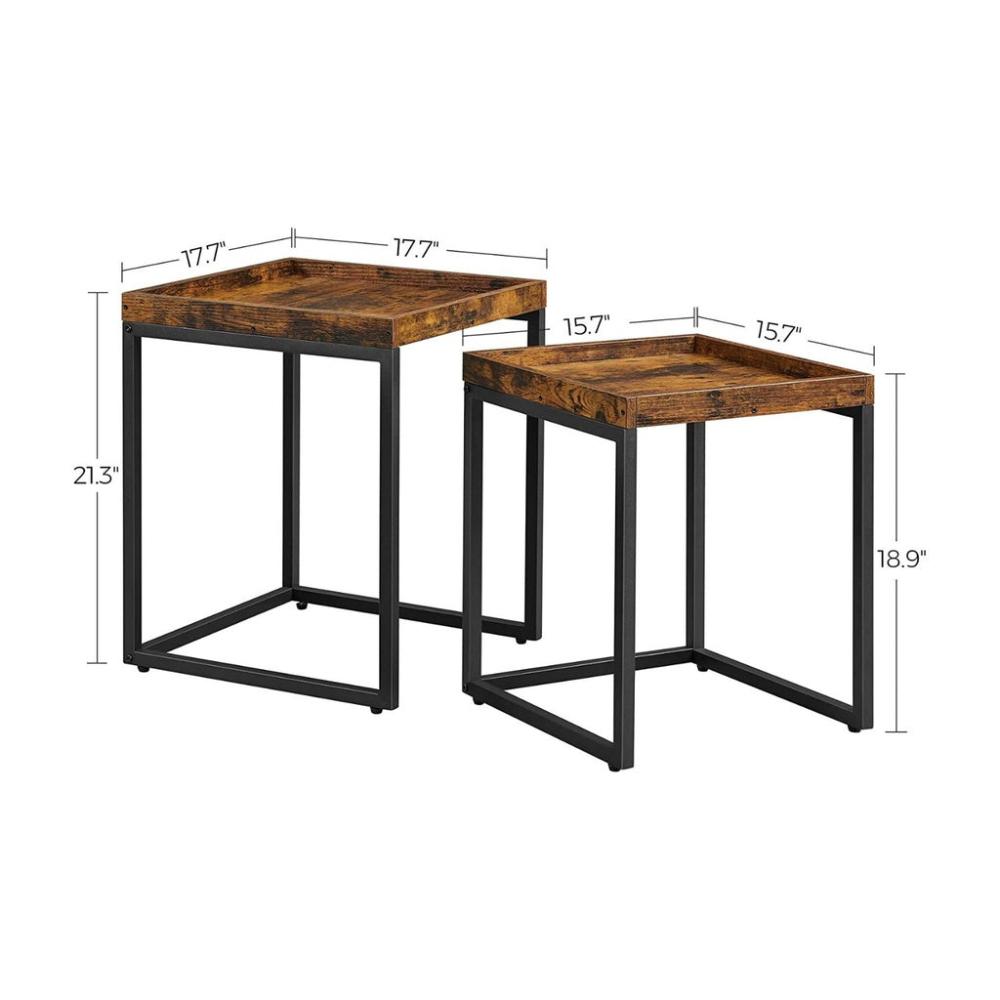 Set of 2 Coffee Tables - Rustic Brown and Black