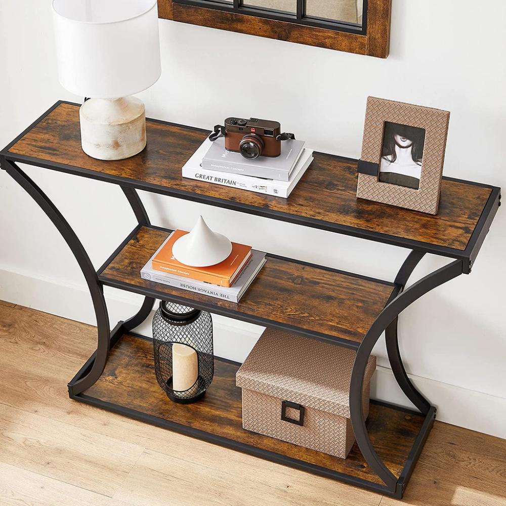 Curved Frames Console Table - Rustic Brown and Black