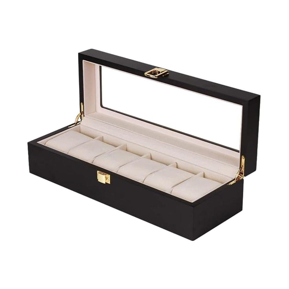 6 Slot Watch Display Box - Black Wood