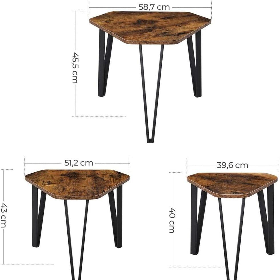 Nesting Coffee Table Set of 3 - Rustic Brown and Black