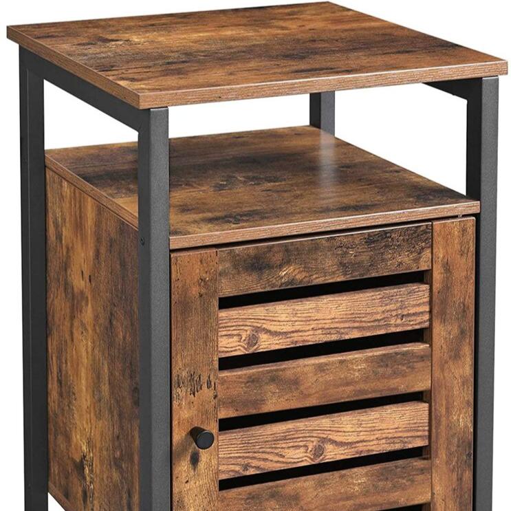 Louvred Door Side Table with Shelves