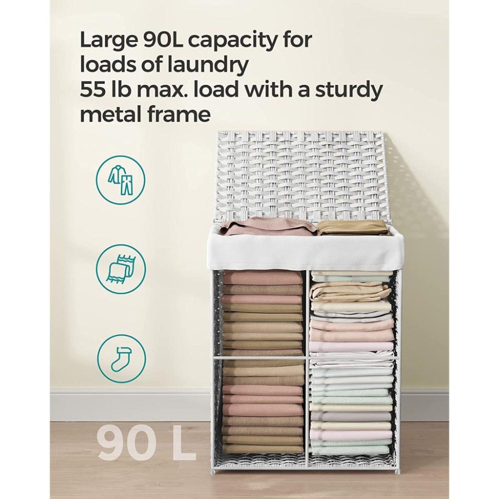 Synthetic Rattan Laundry Basket 90L - White