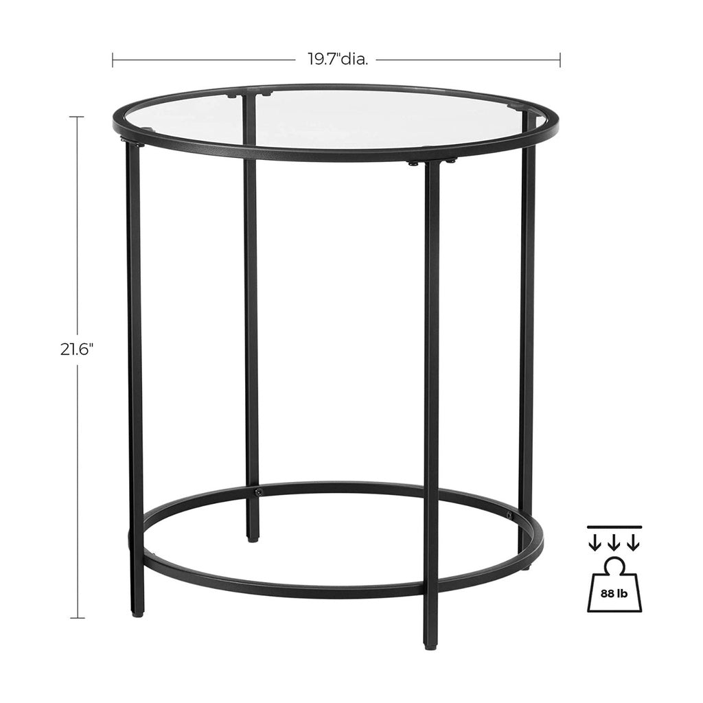 Round Side Glass Table with Metal Frame - Black