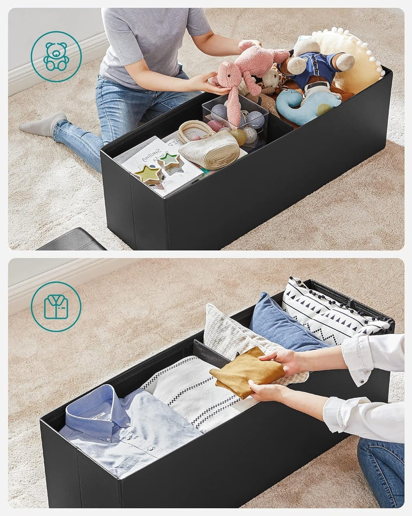 Folding Storage Ottoman Bench 109cm - Black
