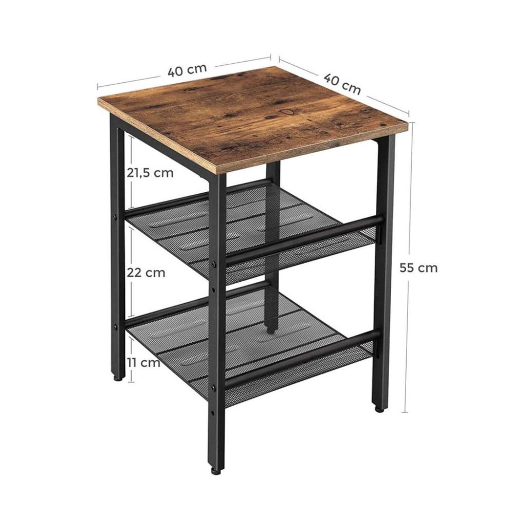 Industrial Side Table with 2 Mesh Shelves