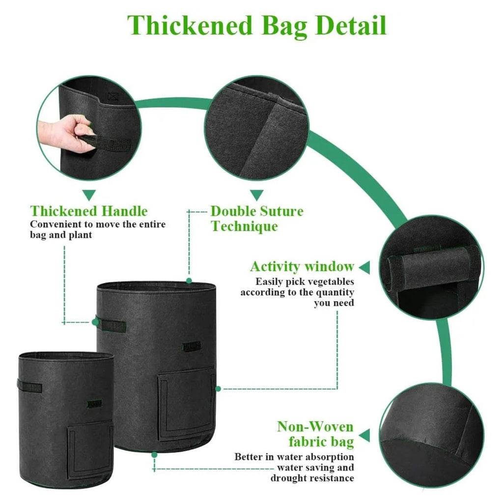 10 Gallon Plant Grow Bags with Window Flap - Pack of 5 (Black)