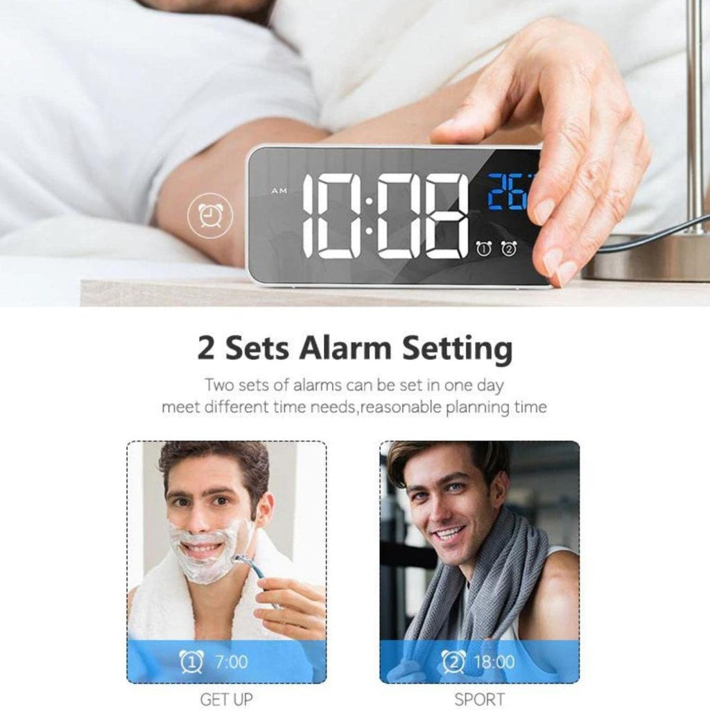 Mirror Display Digital Clock - Black