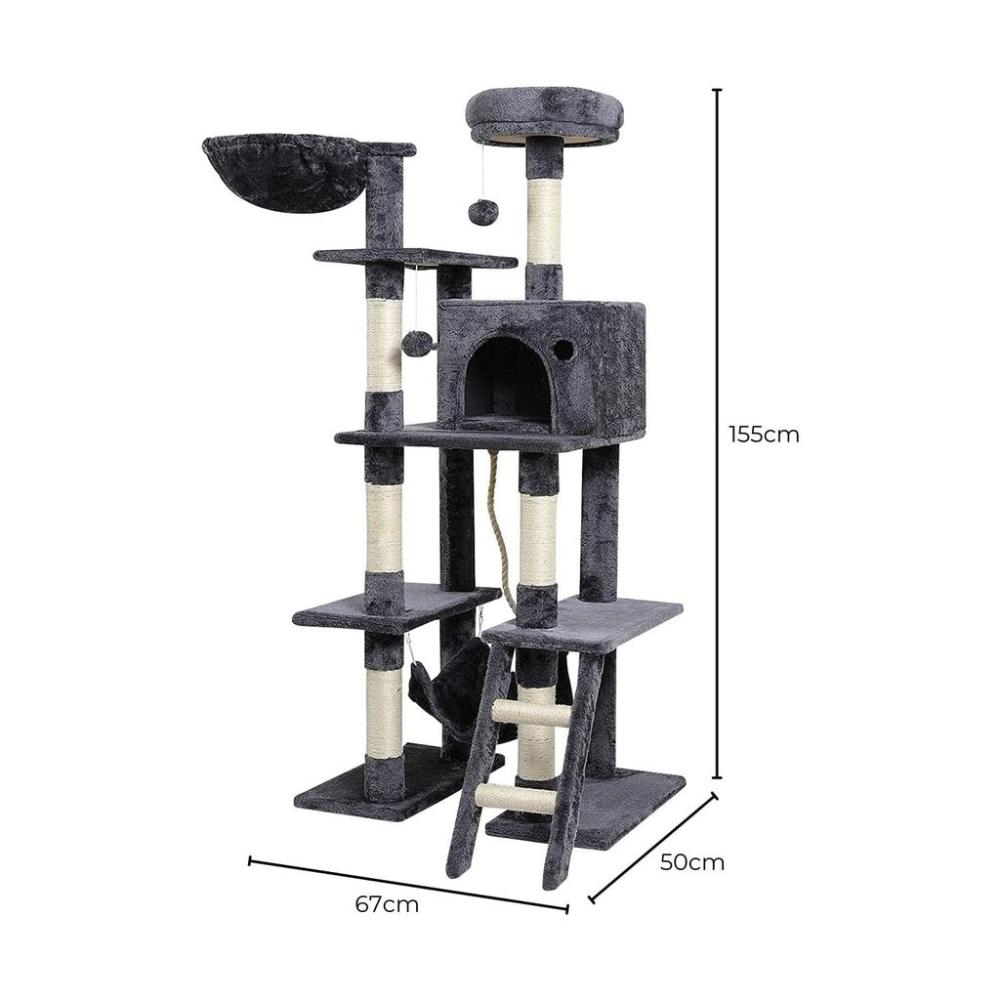 Plush Cat Condo Cat Tree Dark Grey - 155cms