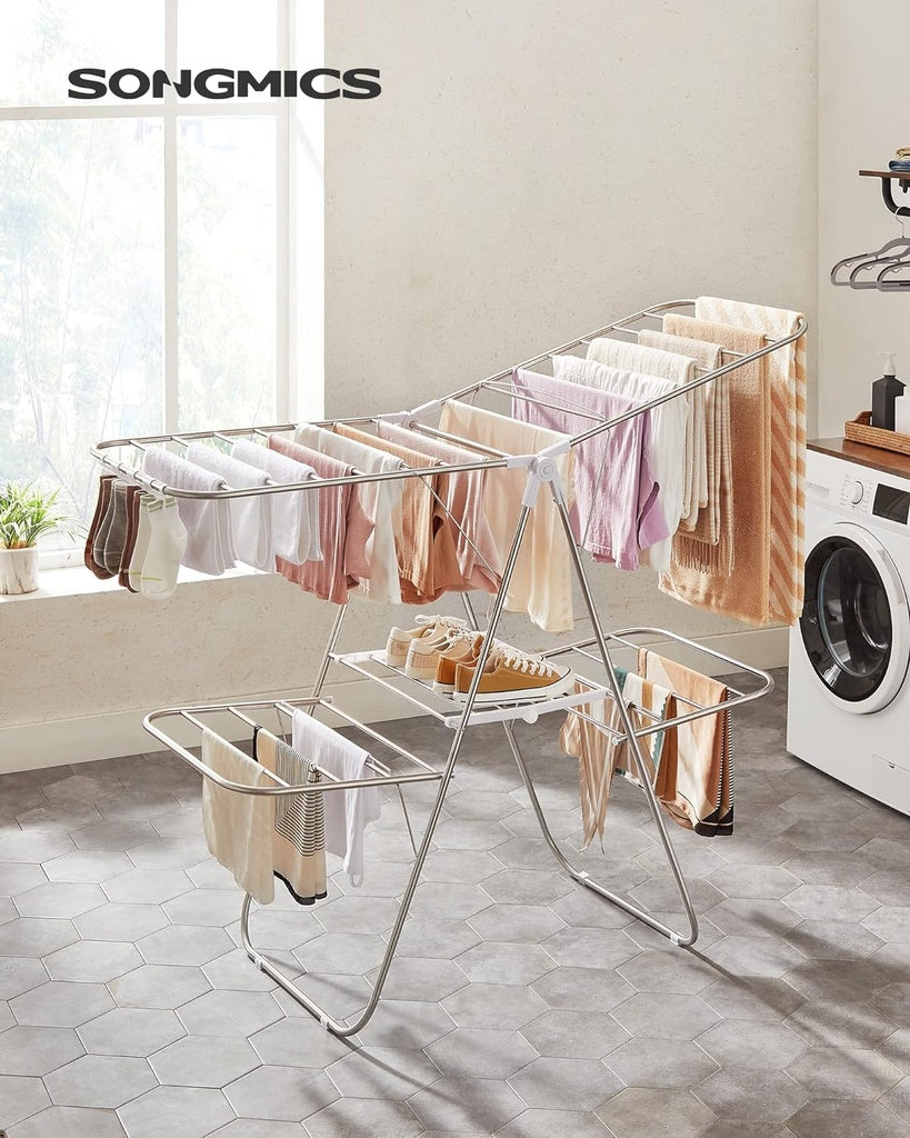 Foldable 2-Level Large Clothes Drying Rack