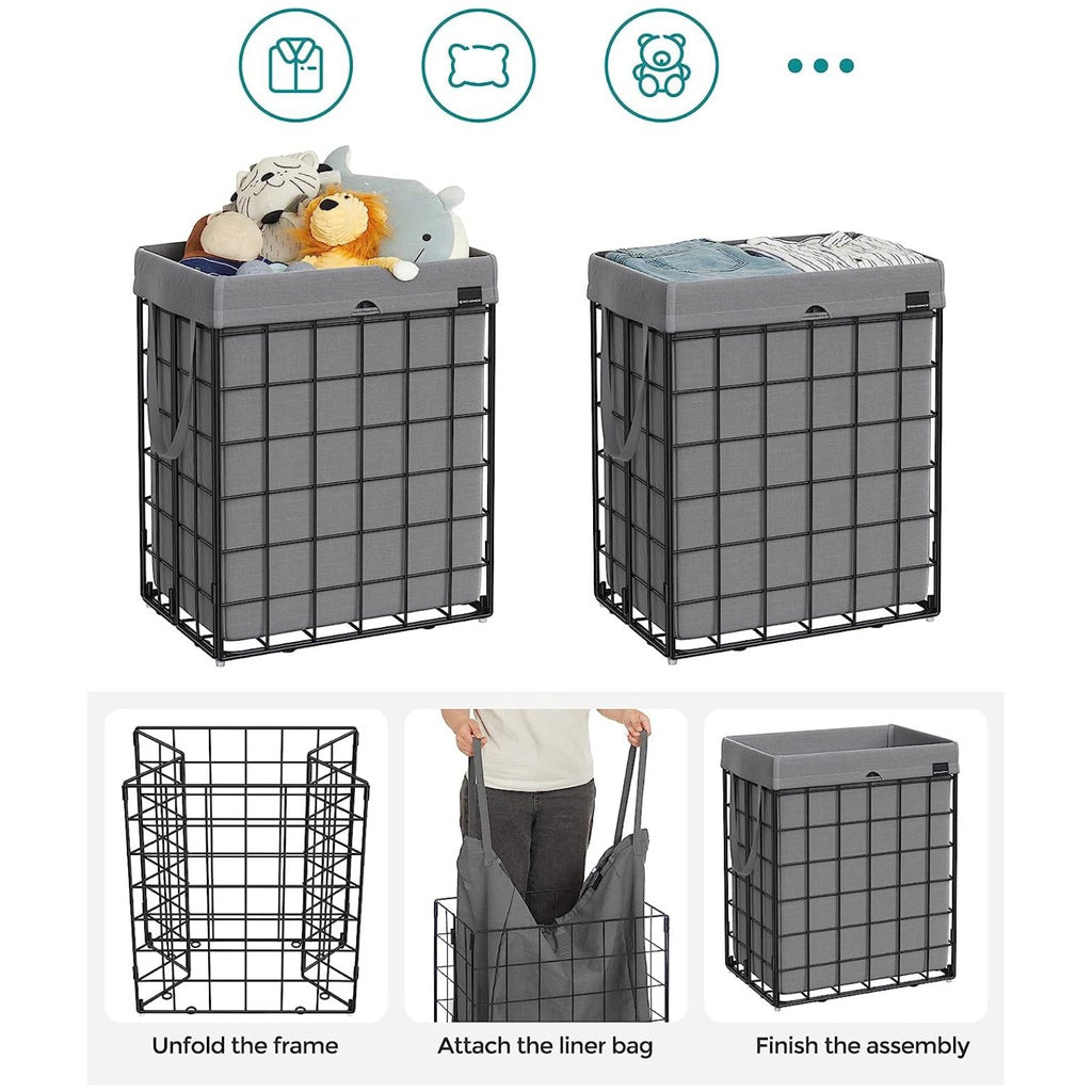 Laundry Hamper Metal Wire Frame 90L - Black and Grey