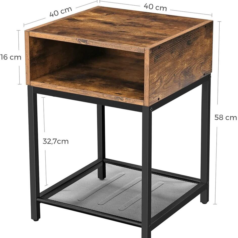 Side Table with Open Compartment and Mesh Shelf