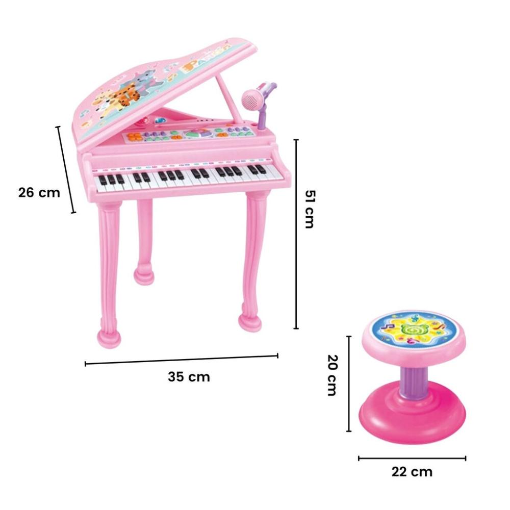 Kids Electronic Piano Keyboard Toy with Microphone and Chair (Pink)