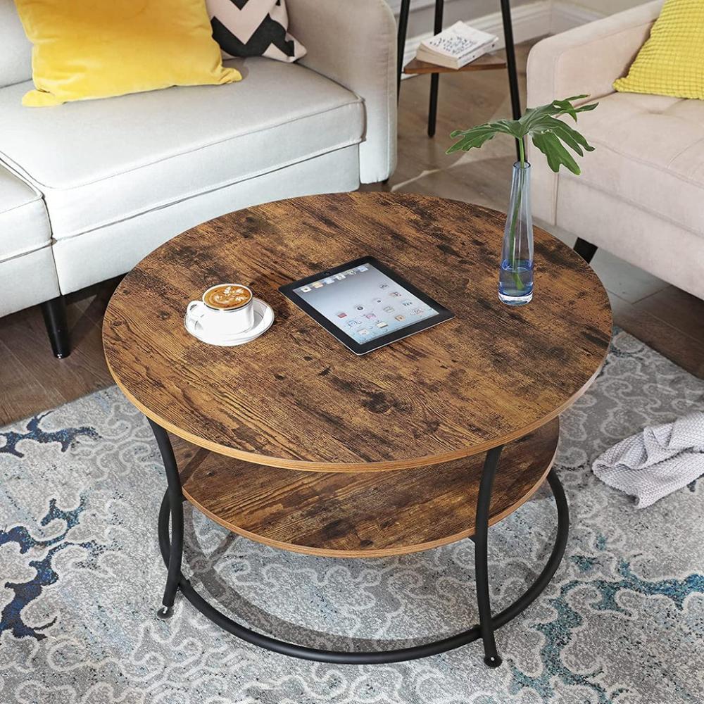 Coffee Round Cocktail Table With Shelf - Rustic Brown