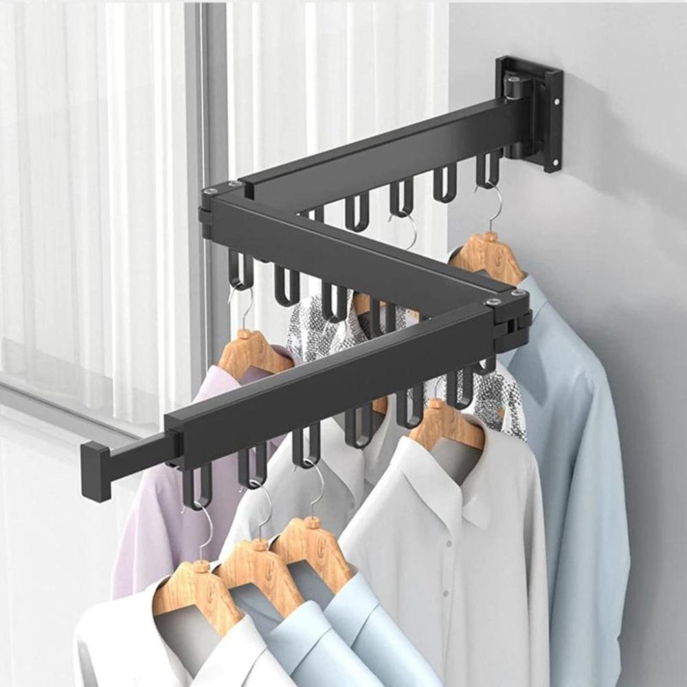 Wall Mount Tri-fold Clothes Rack - Black