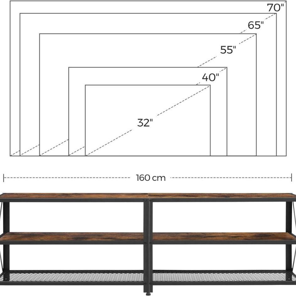 TV Cabinet Stand Low board for TVs up to 70 Inches - Vintage Brown/Black