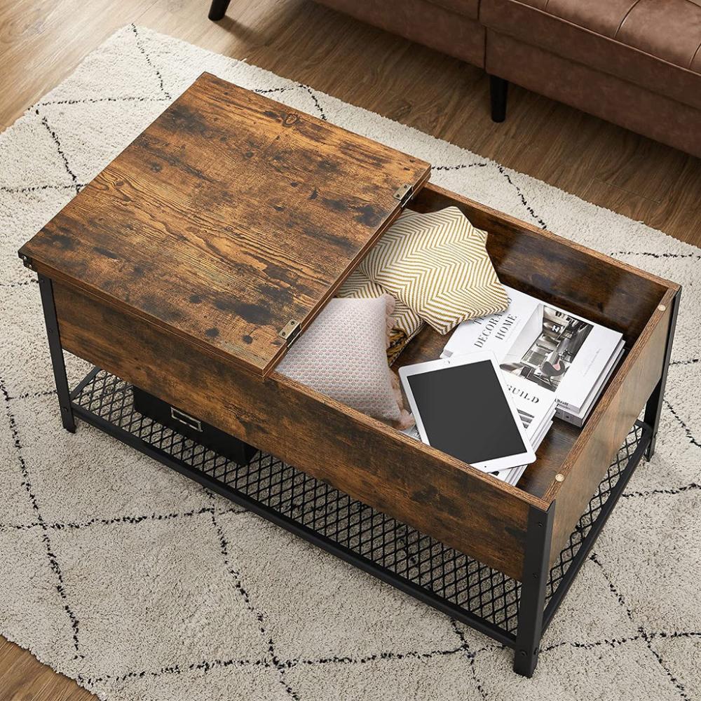 Coffee Table with Folding Top - Rustic Brown Black