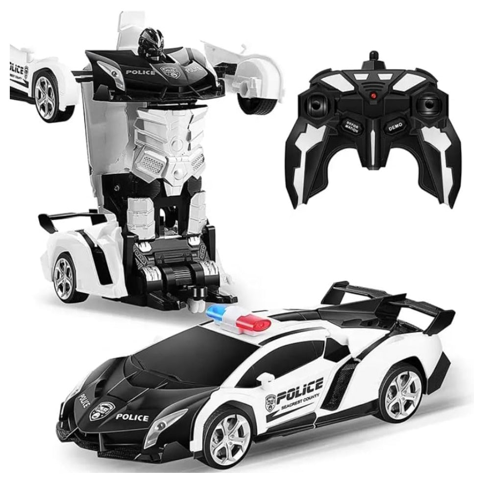 Transform Car Robot Police Car with Remote Control (White Black)