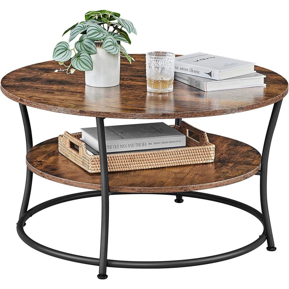Coffee Round Cocktail Table With Shelf - Rustic Brown